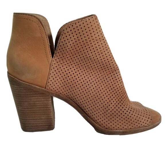 Steve Madden Womens Ankle Boot Size 8 Tala Peep Toe Block Stacked Heel Tan - Picture 1 of 12